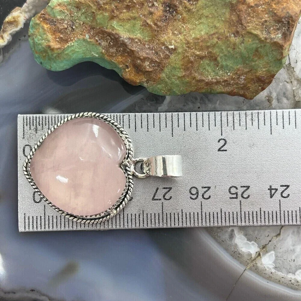 Sterling Silver Southwestern Style Rose Quartz Heart Pendant For Women